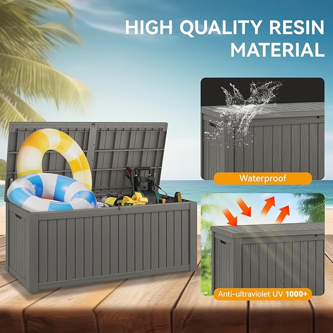 150 Gallon Outdoor Storage Box, Resin Deck Boxes Outdoor Waterproof For Patio Furniture, Garden Tools, Pool Supplies, Durable And UV Resistant, Lockable