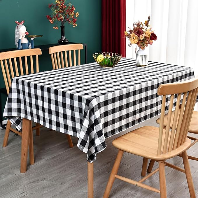 Gingham Tablecloth Rectangle Table Cloth Heavy Duty Cotton Checkered Table Cover for Spring Picnic Kitchen Dining(C-Black, 52x70 inch)