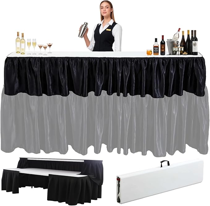Bar Top Riser Tables Bar Riser with Skirt Mobile Folding Table Foldable Portable Risers for Banquet Events Home Party Picnics Restaurants(Table Not Included)(White,8 ft)