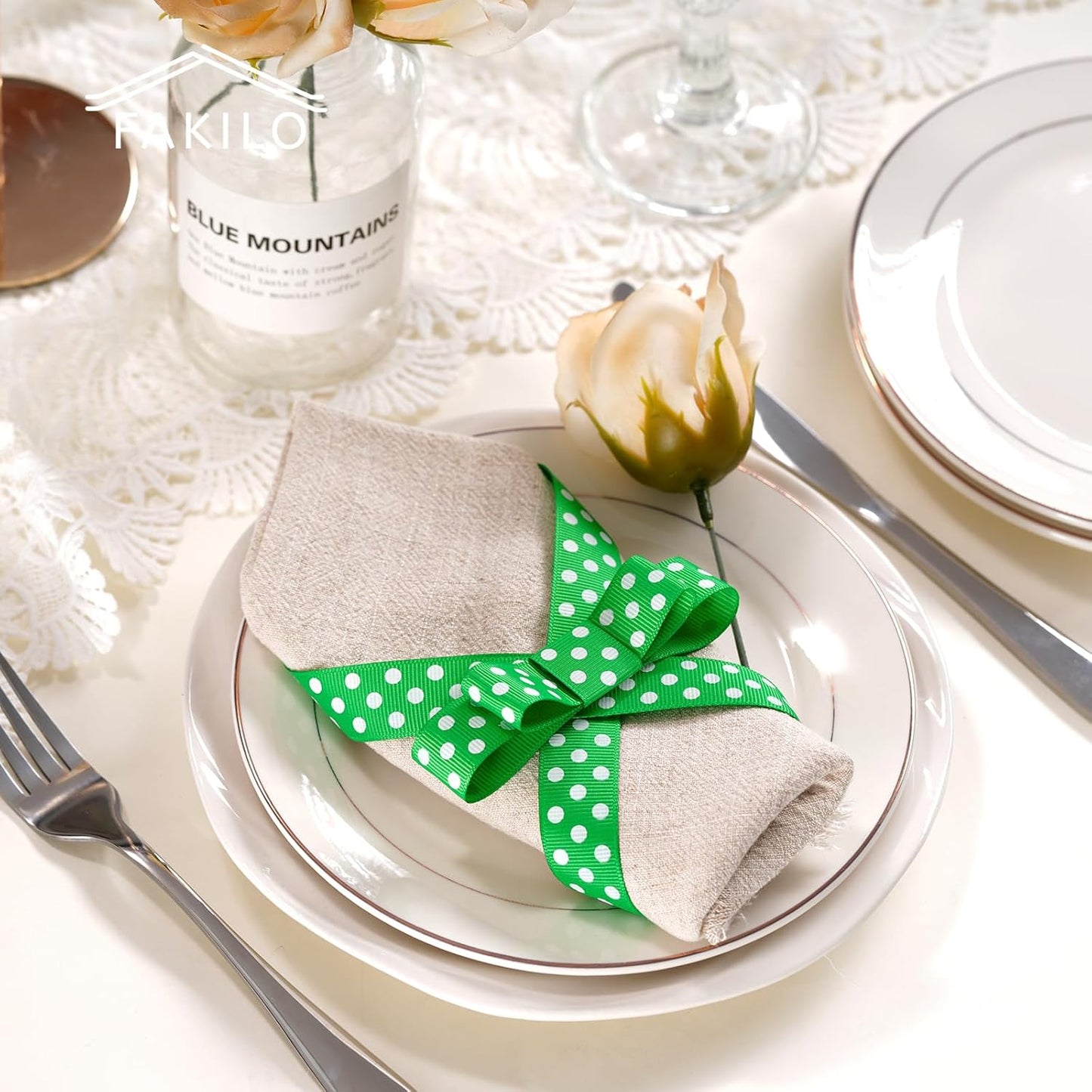 Polka Dot Grosgrain Ribbon 5/8 Inch, 25 Yards Spool Green and White Polka Dot Ribbon for Christmas Gift Wrapping DIY Crafts Hair Bows Wedding Party Decor Sewing and Home Decoration