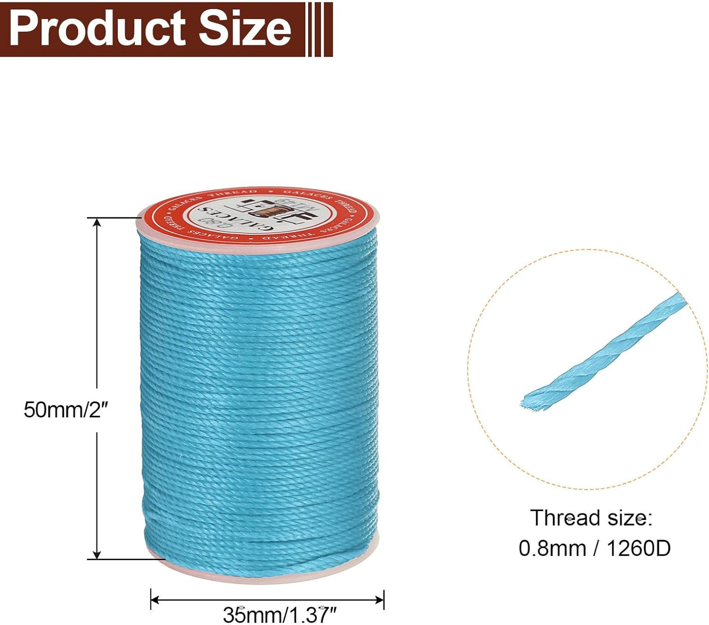 uxcell Round Leather Sewing Waxed Thread, 55m / 60 Yards Wax Polyester String, 0.8mm Waxed Stitching Cord for Leather Crafts, Bookbinding, Bracelets Braided, Lake Blue