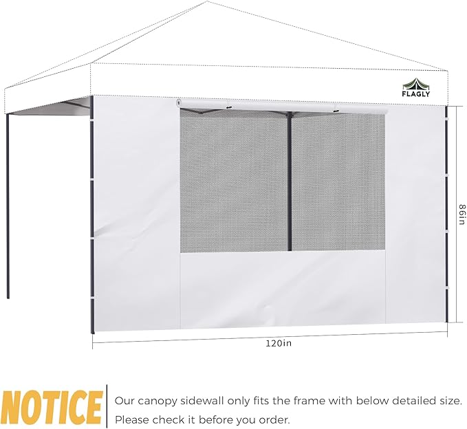 10x10 Pop Up Canopy Sidewall - 1 PC 300D Waterproof Attachable Tent Wall, Privacy Shade for Outdoor Events, Vendor Booths (Tent Not Included, with Square Mesh Window)