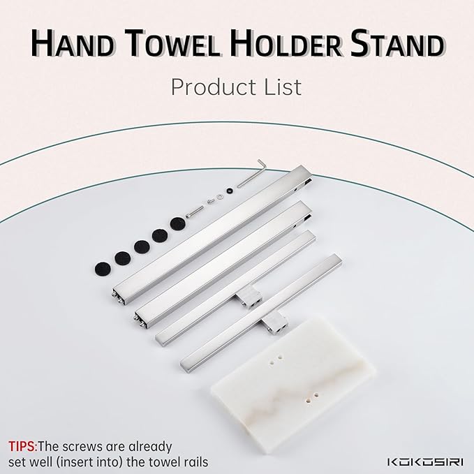 KOKOSIRI Hand Towel Holder Stand Towel Rack with Marble Base, Bathroom Kitchen Vanity Polished Stainless Steel Towel Bar 15.7'' Height THS0001-SM-CH