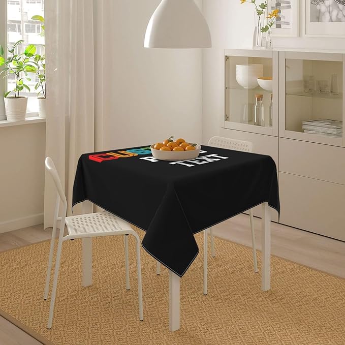 Custom Square Tablecloth, Design Your Logo Text Photo, Personalized Oil Proof Wipeable Table Cover for Restaurant, Family Party, Picnic, Wedding Anniversary Decoration, 60in