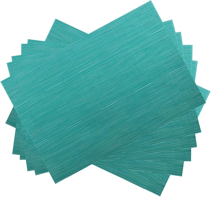 Gugrida Placemats Set of 6 Plaid Checkered Blue PVC Placemat for Dining Table Durable Woven Vinyl Stain tablemats 18"X12"
