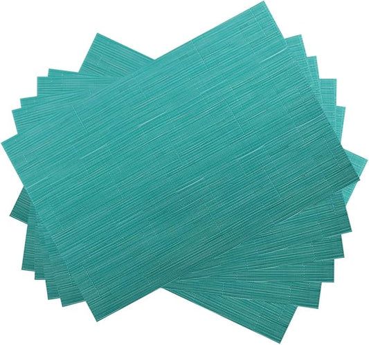 Gugrida Placemats Set of 6 Plaid Checkered Blue PVC Placemat for Dining Table Durable Woven Vinyl Stain tablemats 18"X12"
