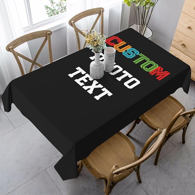 Custom Rectangle Table Cloth, Add Your Own Photo Logo Text, Personalized Tablecloth, Customizable Oil Proof Wipeable Table Cover for Wedding, Party, Restaurant, Outdoor, Picnic, 60x90in