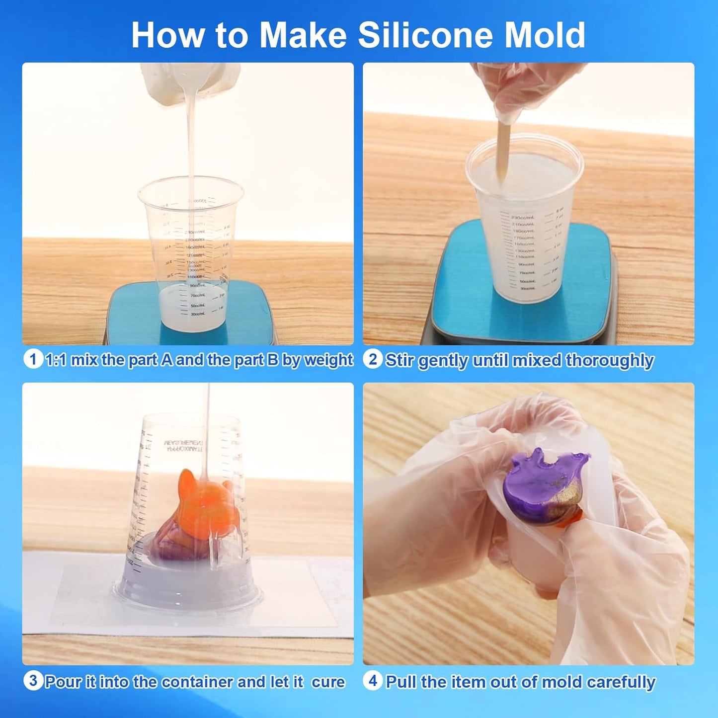 CHANGTIKEJI Silicone Mold Making Kit,210 OZ Super Elastic Liquid Silicone for Mold Maker, Fast Cure Translucent Silicone Rubber for Casting Resins Mold,Silicone Mold,Candle Mold,Soap Mold,Food Mold