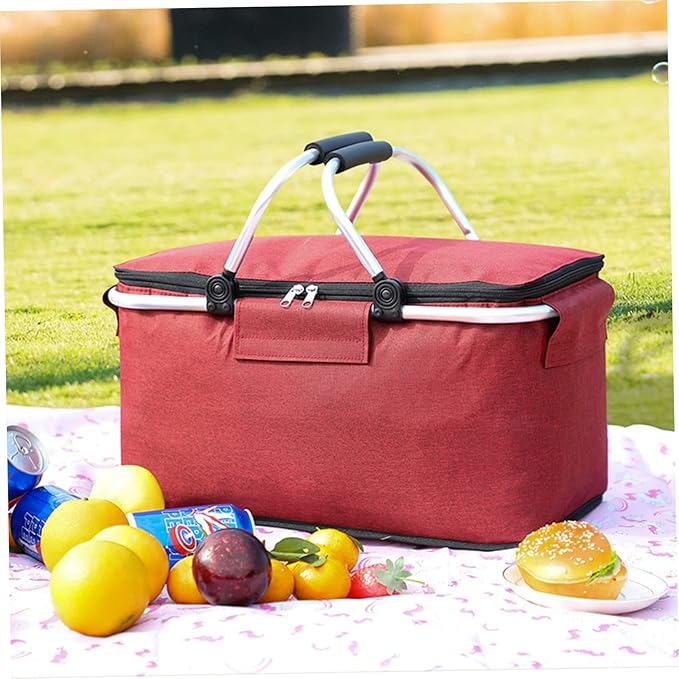Portable Picnic Basket Handle Insulated Folding Tote Bag for Outdoor Dining Capacity Storage Organizer for Food and Tableware Design