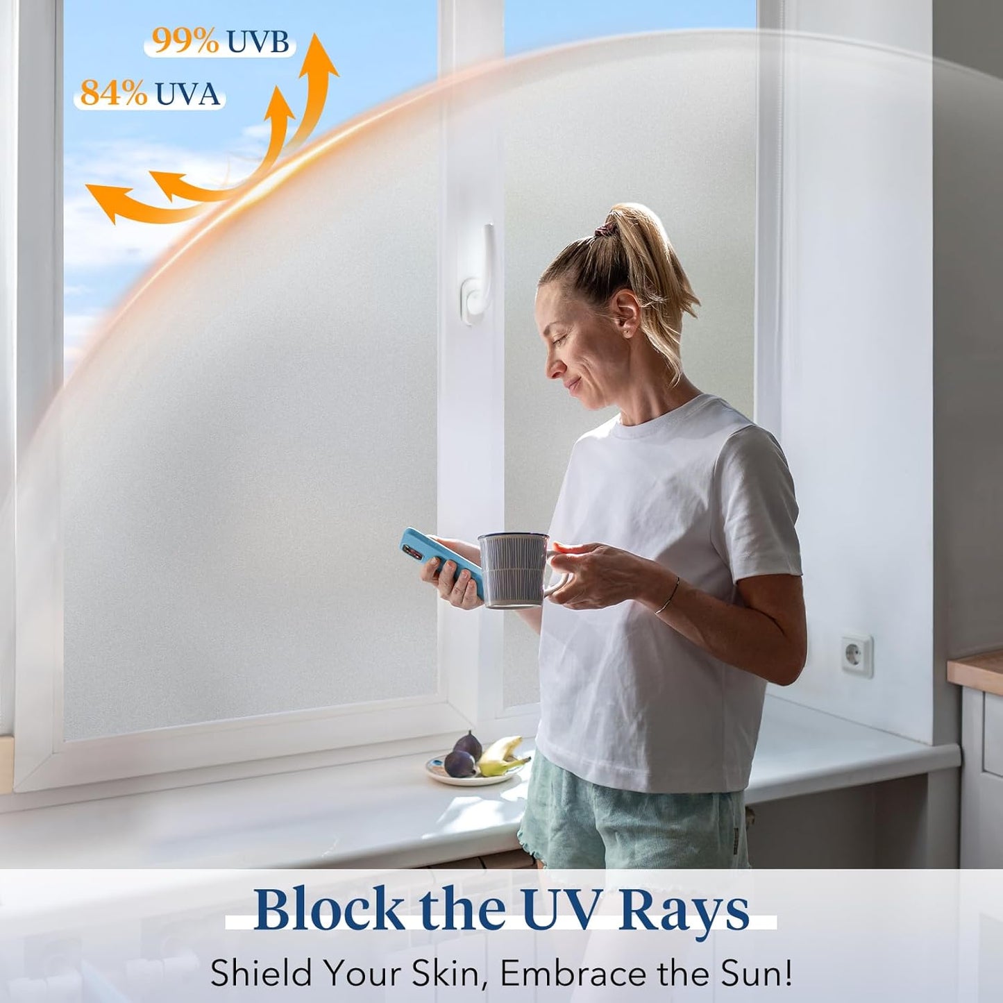 Haton Window Privacy Film Frosted Glass for Bathroom, Static Cling UV Sun Blocking Window Clings, Opaque Decorative Coverings Removable Sticker Heat Control Tint for Home Door, Pure 23.6" x 78.7"