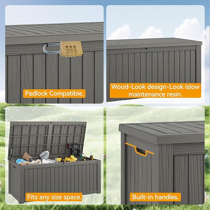 NUNU LAB 220 Gallon Outdoor Storage Box Waterproof, Outside Package Delivery Deck Boxes with Lockable Lid, Backyard Storage Bin For Garden Tools, Patio Cushions, Gray