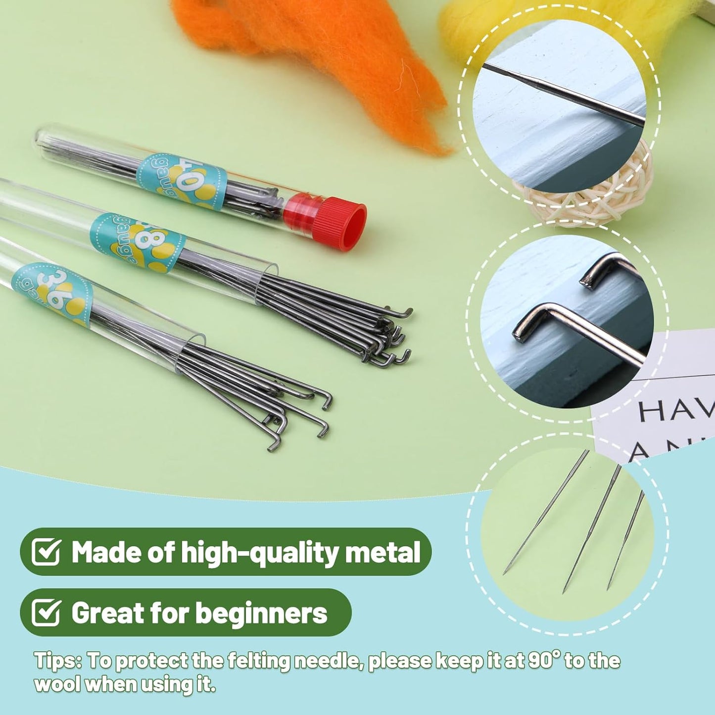 Yizzvb Felting Needles, Needle Felting Tools, Needle Felting Kit Wool Felting Supplies with 40 Pcs Needle Felting Needles, Wooden Handle and Storage Box for Felting Wool Projects