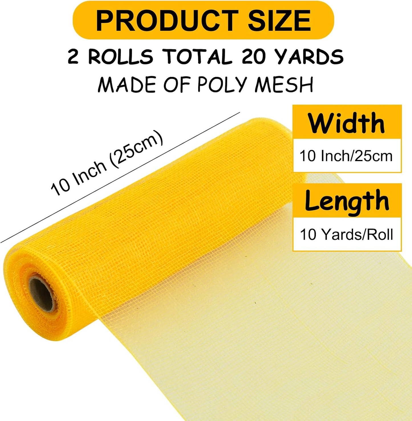 TONIFUL 2 Rolls 10 Inch Yellow Decorative Mesh Ribbbon Rolls, Fabric Mesh for Mesh Wreath Supplies, Front Door Wreath Crafts Tree Decor Christmas NewYears Halloween Decoration (10 yds/roll)