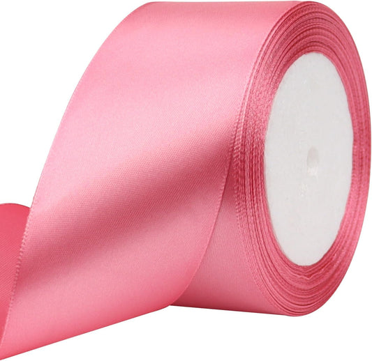 Rose Gold Solid Satin Ribbon 2 Inch 25 Yards Solid Polyester Fabric Ribbon for Gift Wrapping Wedding Christmas Baby Shower Birthday Party Decoration Handmade Immortal Flower Craft