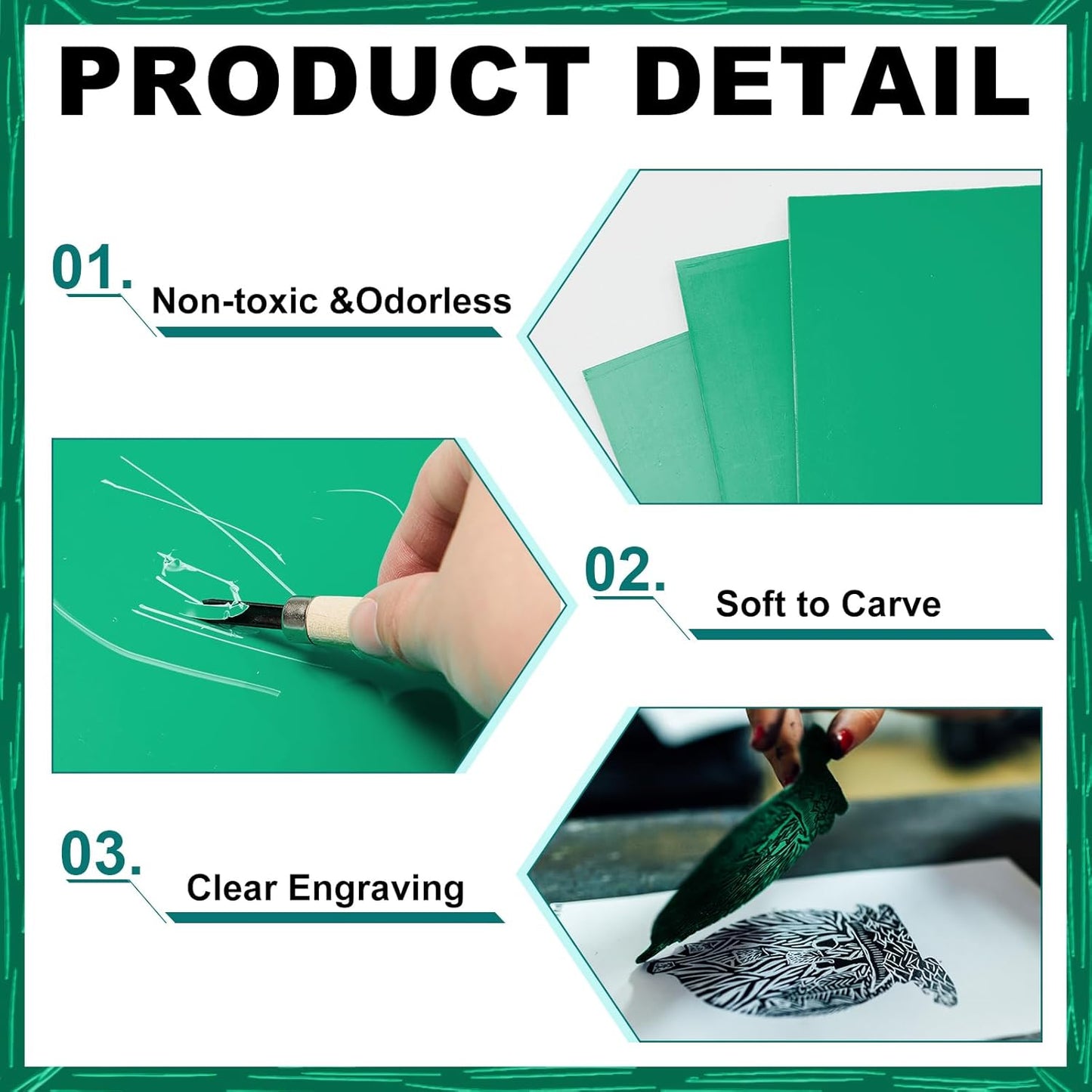 Yeaqee 8 Pcs Linoleum Block Rubber Carving Block Soft Linocut Blocks Large Linoleum Sheet Unmounted Lino Plates for Engraving Art Project Printmaking Artist Studio Supplies (9 x 12 Inch,Green)