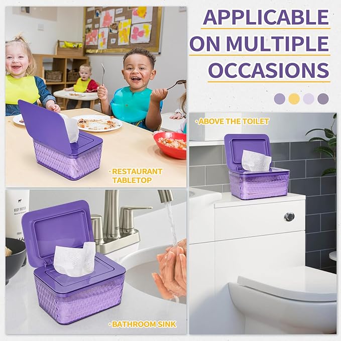 Wipes Dispenser, One-Handed Operation Wipe Holder for Baby & Adult, Seal-Designed Wipes Container for Bathroom Keep Diaper Wipes Fresh (Purple)