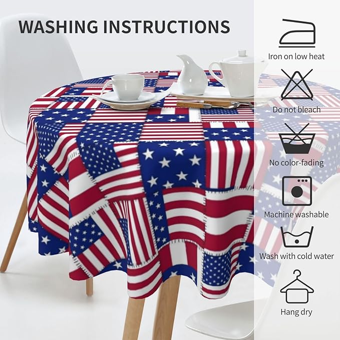 American Flag Joint Round Tablecloth - American Flag Tablecloth 60 Inch Waterproof Rustic Table Fabric Farmhouse Stripe Decorative for Picnic Party Holiday Home Indoor Outdoor