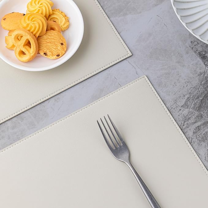 Faux Leather Placemats Set of 8 Vinyl Washable Wipeable Table Mats for Kitchen Dining Table Heat Resistant Waterproof Modern Indoor/Outdoor Placemats Non-Slip Easy Clean Place Mats-Cream White