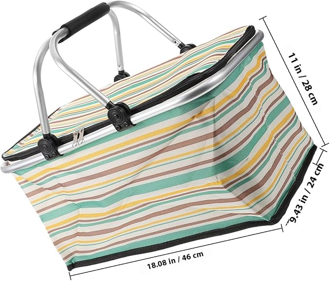 GALPADA Insulated Picnic Basket Multi-Function Cooler Bag for Outdoor Dining Foldable Thermal Tote Thick Aluminum Film Yellow-Green Pattern Without Ice Pack