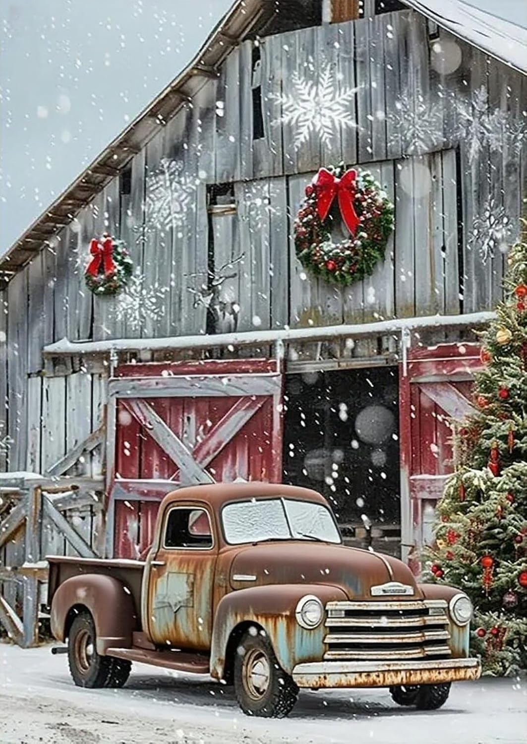 Christmas Stamped Cross Stitch Kits - Red Truck Counted Cross Stitch Kits for Beginners Adults Needlepoint Cross-Stitch Patterns Dimensions Needlecrafts Embroidery Kits Arts and Crafts