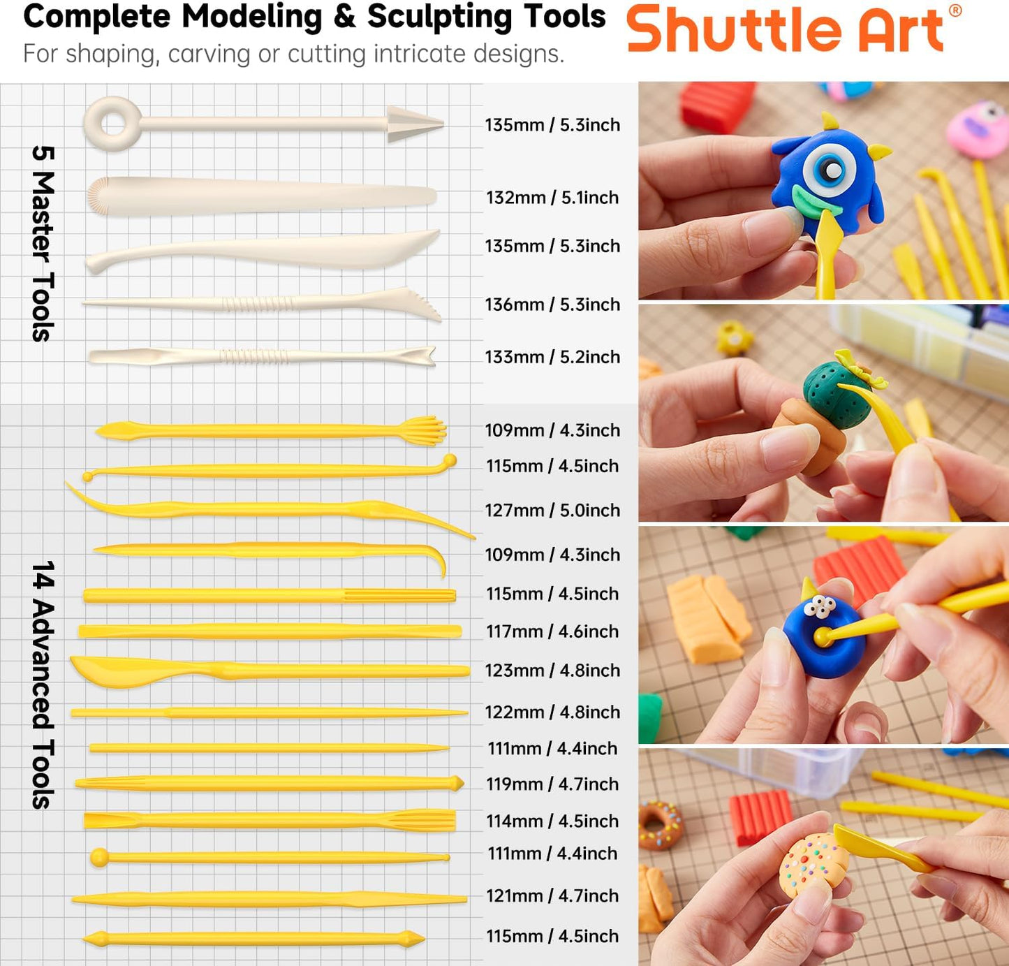 Shuttle Art Polymer Clay Kit - 60 Colors, 19 Tools, and 16 Accessories - Non-Toxic and Non-Sticky DIY Crafts for Kids and Adults