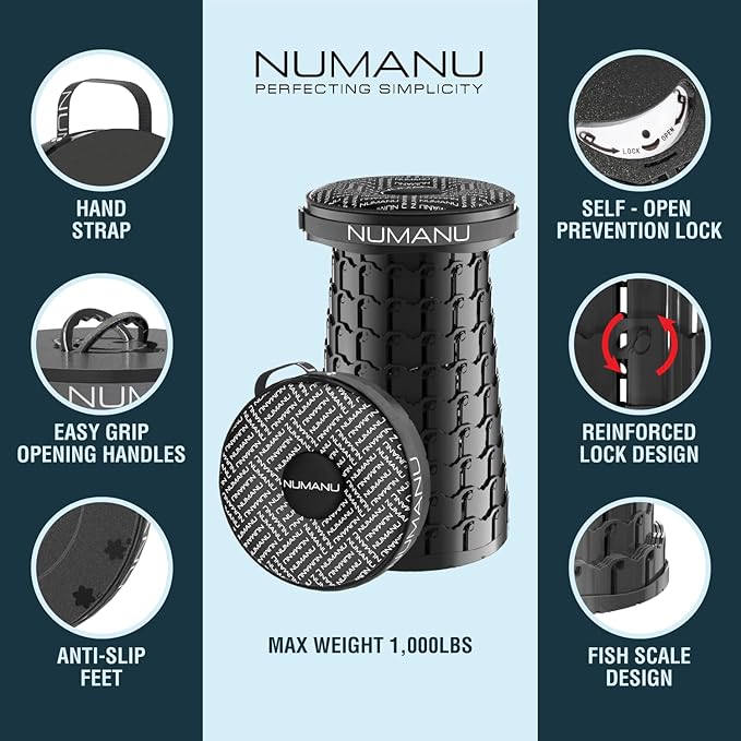 NUMANU 2PACK 2025 Upgraded XXL Collapsible Stool 19.7", 1000lbs Max Weight, Wider & Taller Pop Up Seat, Heavy Duty Portable Retractable Folding Chair or Travel Foot Rest, Gift for Camping & Outdoors