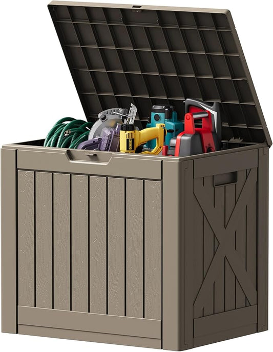 Devoko 40 Gallon Deck Box Outdoor Storage Box Waterproof for Patio, Large Outdoor Storage Bench Lockable for Outside (Brown, 40 Gallon)
