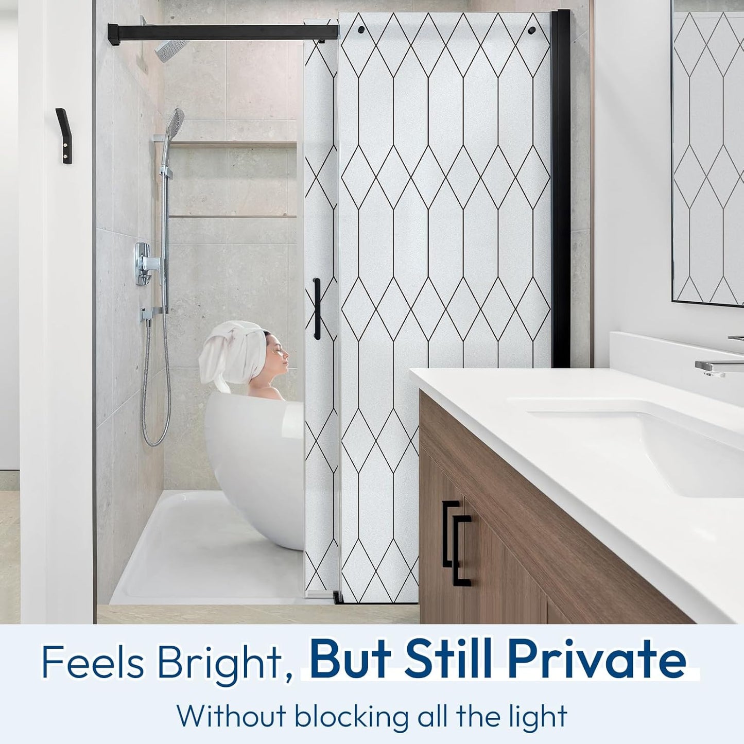 rabbitgoo Window Privacy Film for Glass Windows, Frosted Glass Cling with Decorative Moroccan Lattice, Removable Heat Control Sun Blocking Door Covering Sticker for Home Bathroom, 17.5 x 78.7 inches