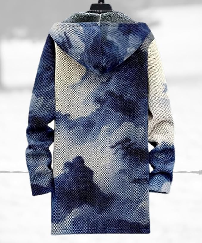 Men's Hooded Sweater Coat Knit Fleece Lined Long Cardigan Jacket with Zip Front Pocket Vintage Casual Zip Up