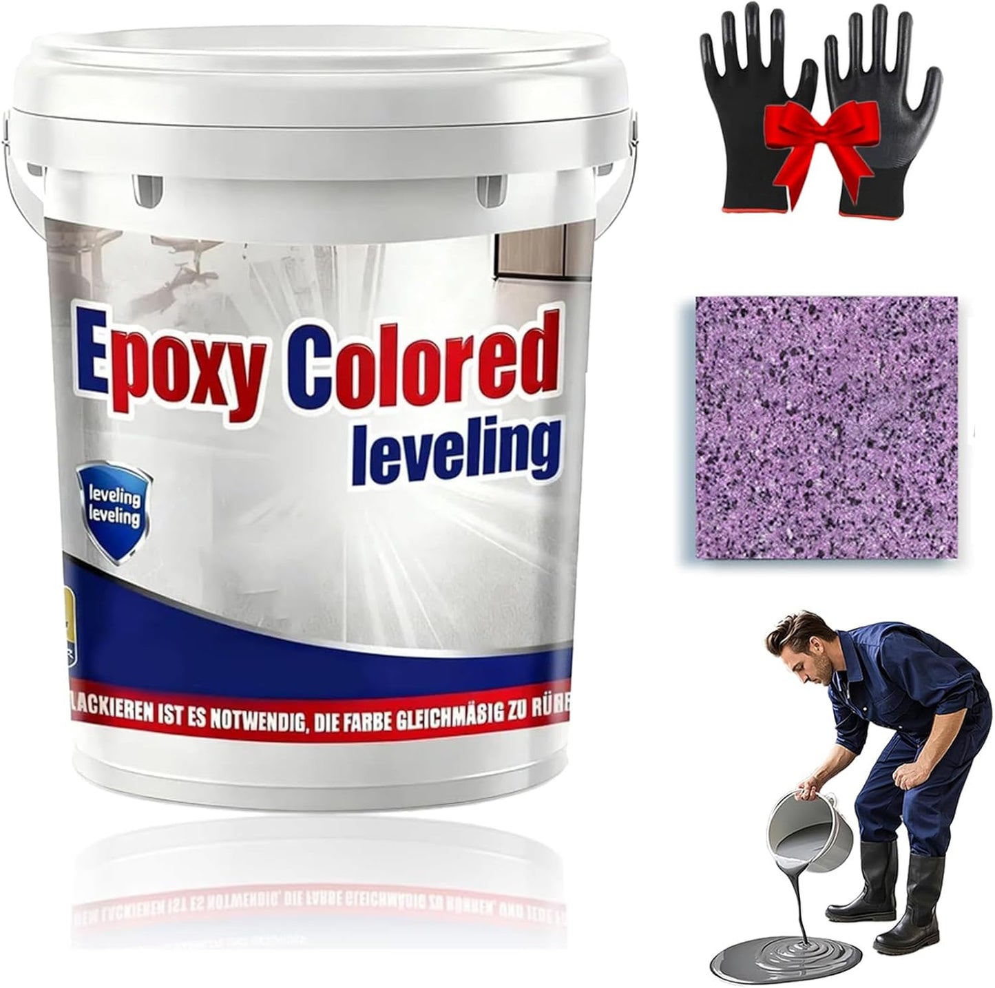 Epoxy Floor Paint, Epoxy Colored Sand Floor Paint, High-Gloss Marble Effect Self-Leveling Coating, Waterproof, Non-Slip, Ultra-Durable for Garage, Basement, Wood Floors (Purple,6.6 lb)