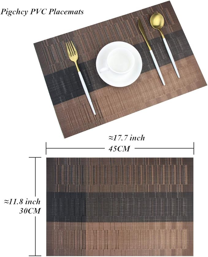 PIGCHCY Placemats,Washable Vinyl Woven Table Mats,Elegant Durable Placemats for Dining Table Set of 6 (Bamboo-Brown)