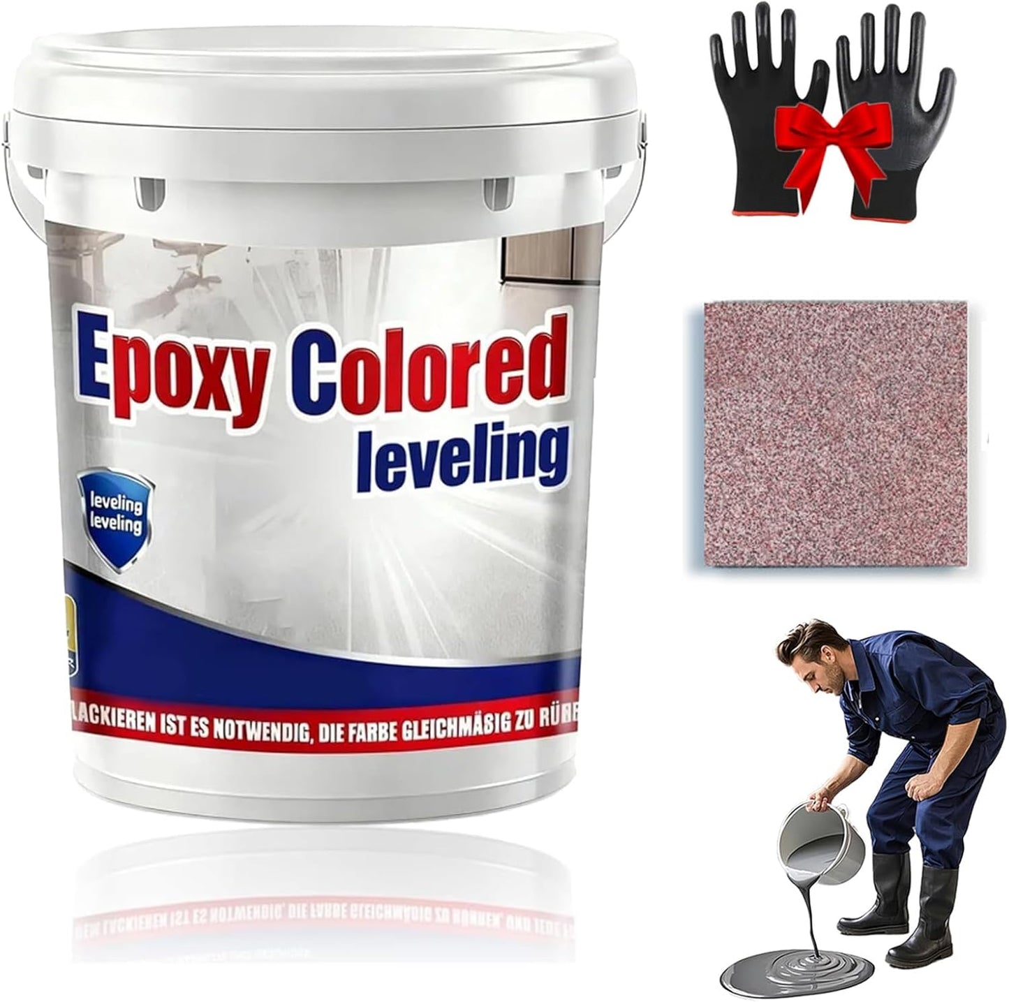 Epoxy Floor Paint, Epoxy Colored Sand Floor Paint, High-Gloss Marble Effect Self-Leveling Coating, Waterproof, Non-Slip, Ultra-Durable for Garage, Basement, Wood Floors (Pink,8.8Ib)