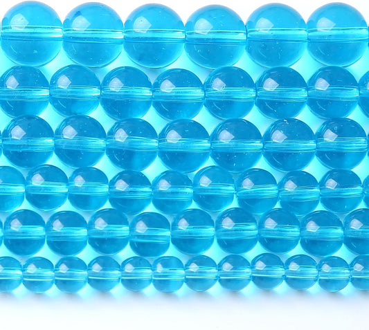 4MM Lake Blue Glass Beads Natural Gemstone Round Loose Stone Beads for Jewelry and Bracelets Making 180pcs 2 Strands 32"