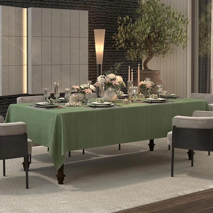 Rectangle Sage Green Table Cloth, Embossed Pleated Textured Waterproof Tablecloth, Decorative Fabric Table Cover for Dining, Farmhouse, Wedding, Outdoor - 60''x84'', Spring/Summer