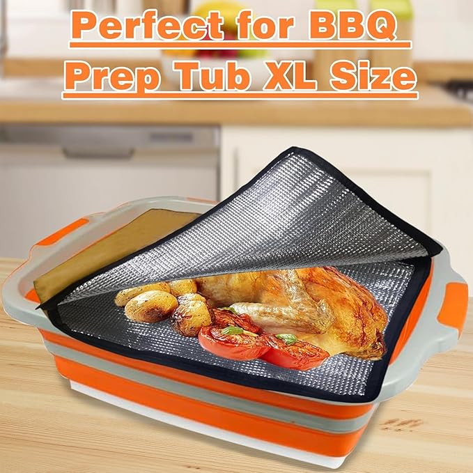 16L Black Collapsible BBQ Prep Tub with Locking Lids & 21 Inch Tyvek Brown BBQ Blanket for Resting Meat