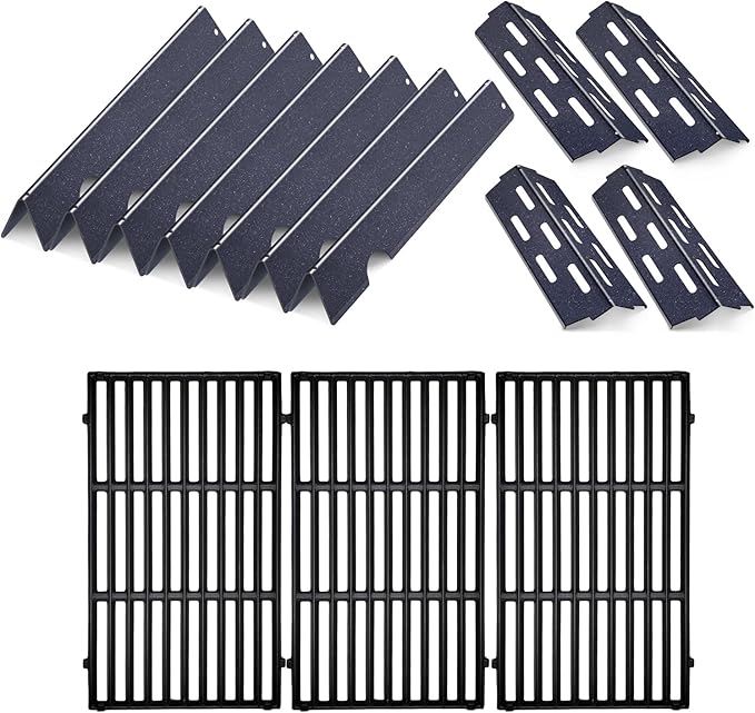 Cast Iron Grill Grates Flavorizer Bars Parts for Weber Genesis 2 E-410, S-410, Genesis II LX E-440, S-440, Weber 66089, 66097, 66041, 66033, 66796, Porcelain Steel Flavor Bars Heat Deflectors