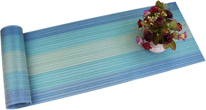 PIGCHCY 72 inches Table Runner,Table Centerpiece, Heat Resistant Vinyl Woven Washable Table Mats Sets (Coastal Blue)