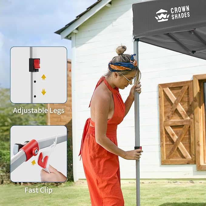 CROWN SHADES 12x12 Pop Up Canopy Tent Instant Commercial with 150D Silver Coated Fabric Including 1 Removable Sidewall, 4 Ropes, 8 Stakes, Weight Bags, STO 'N Go Bag, Grid Grey
