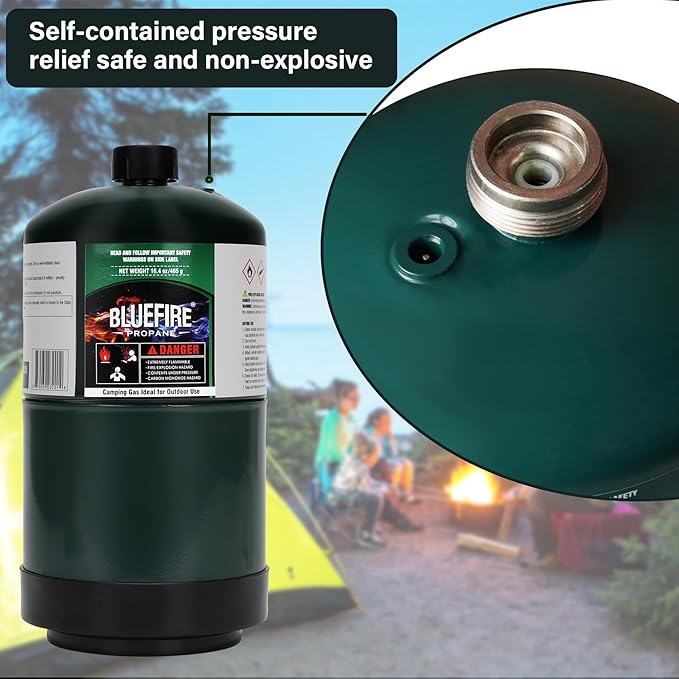 BLUEFIRE(2) 16.4 oz 1Lb Propane tank Replacement Fuel Camping Gas Cylinder Pack of 2 All Purpose Portable Canister mini Propane Gas Tank for Camping Stove Outdoor Backpack Burner Heater Cooking Torch