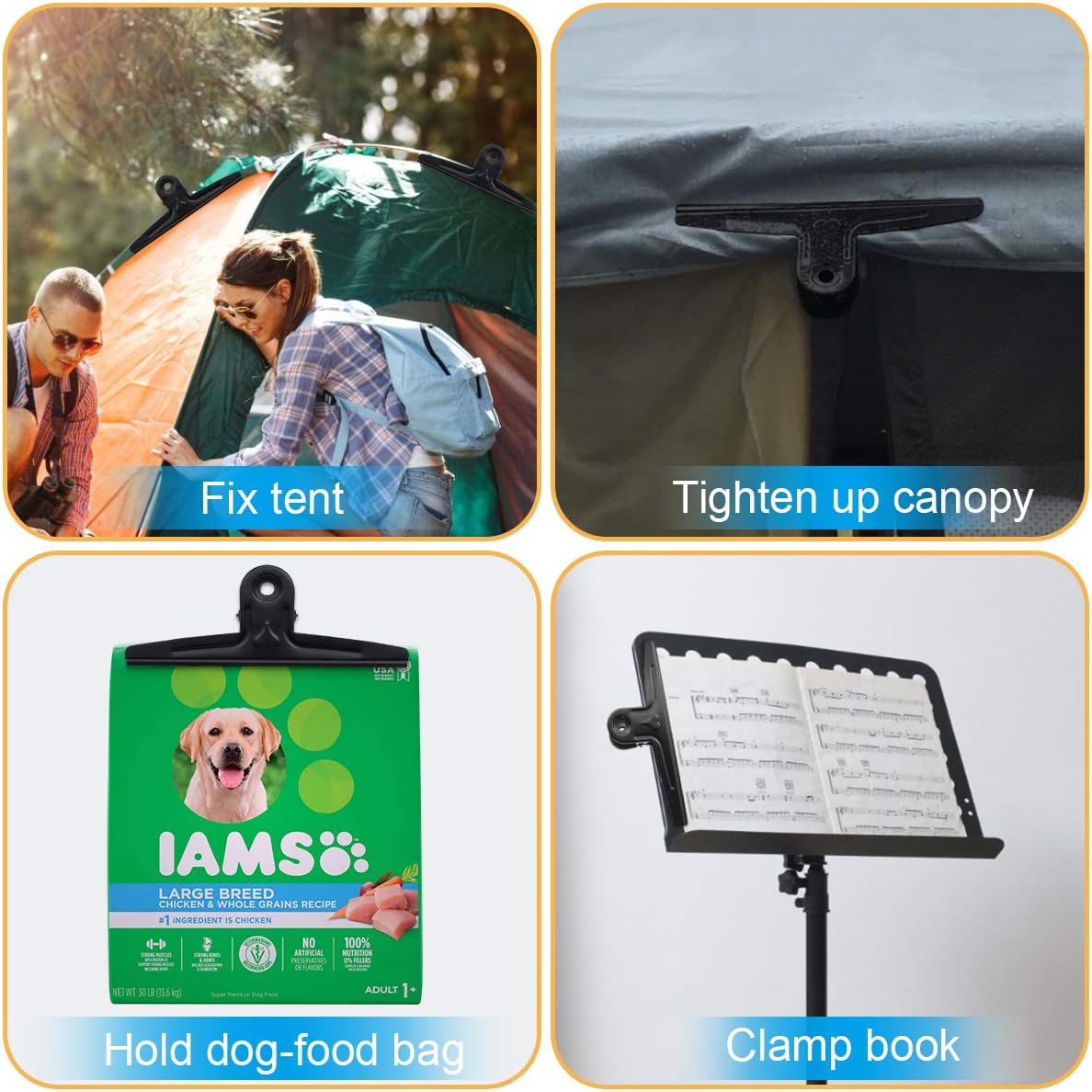 Coideal Extra Large Bulldog Clips Black, 2 Pcs Heavy-Duty Jumbo Bull Clips 30cm XXL Stainless Steel Paper Clip Clamps (11 4/5 Inch)