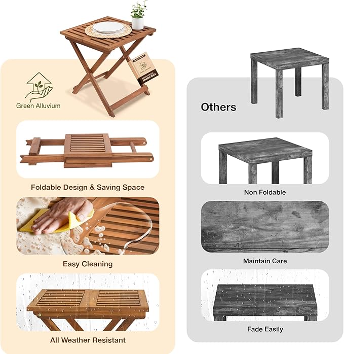 Folding Wooden Side Table – Premium Portable Foldable Table for Outdoor & Indoor Use, Patio, Camping & Small Spaces – Perfect with Adirondack Chairs – Golden Teak Finish