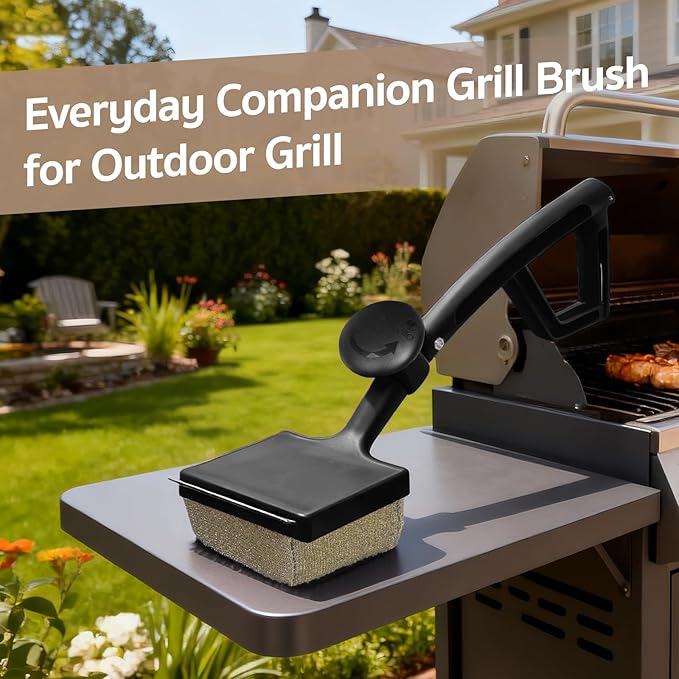 GASPRO Steam Grill Brush Bristle Free for Outdoor Grill, BBQ Grill Cleaning Brush with Replaceable Scrub Sponge Head & Scraper, Ergonomic Handle, Safe for Stainless Steel, Cast Iron & Porcelain Grate