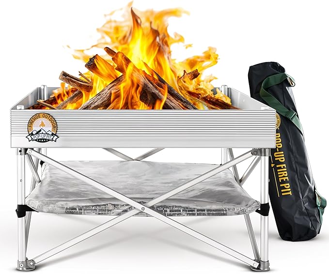Fireside Outdoor Portable Fire Pit for Camping, Portable Fire Pit Grill for Backyard, Outdoor Firepit with Heat Protect, Camping Firepits, Standing Bonfire Outside for Backyard, 8 lb Weights - 24 inch