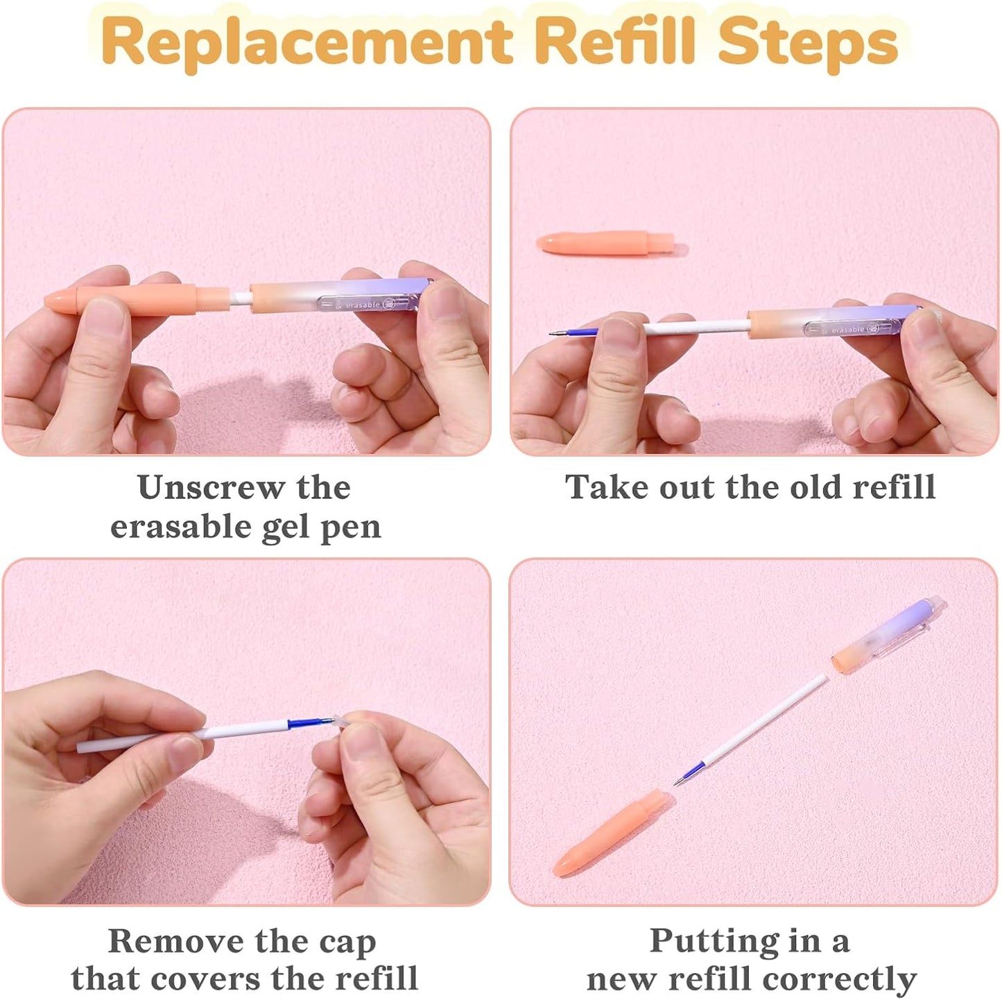 Temiary 4 Pcs Erasable Gel Pens & 10 Pcs Refills, Retractable Ink Pen with Eraser Clear, 0.5mm Fine Point Smooth Writing Make Mistakes Disappear for Crossword Puzzles Note Taking (Blue Ink)