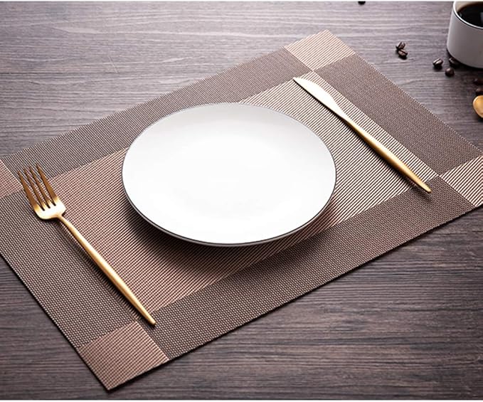 PIGCHCY Place Mats Heat-Resistant Non Slip Placemats Easy Wipe Clean Table Mats Woven Vinyl Placemats for Dining Table(Set of 6, Brown)