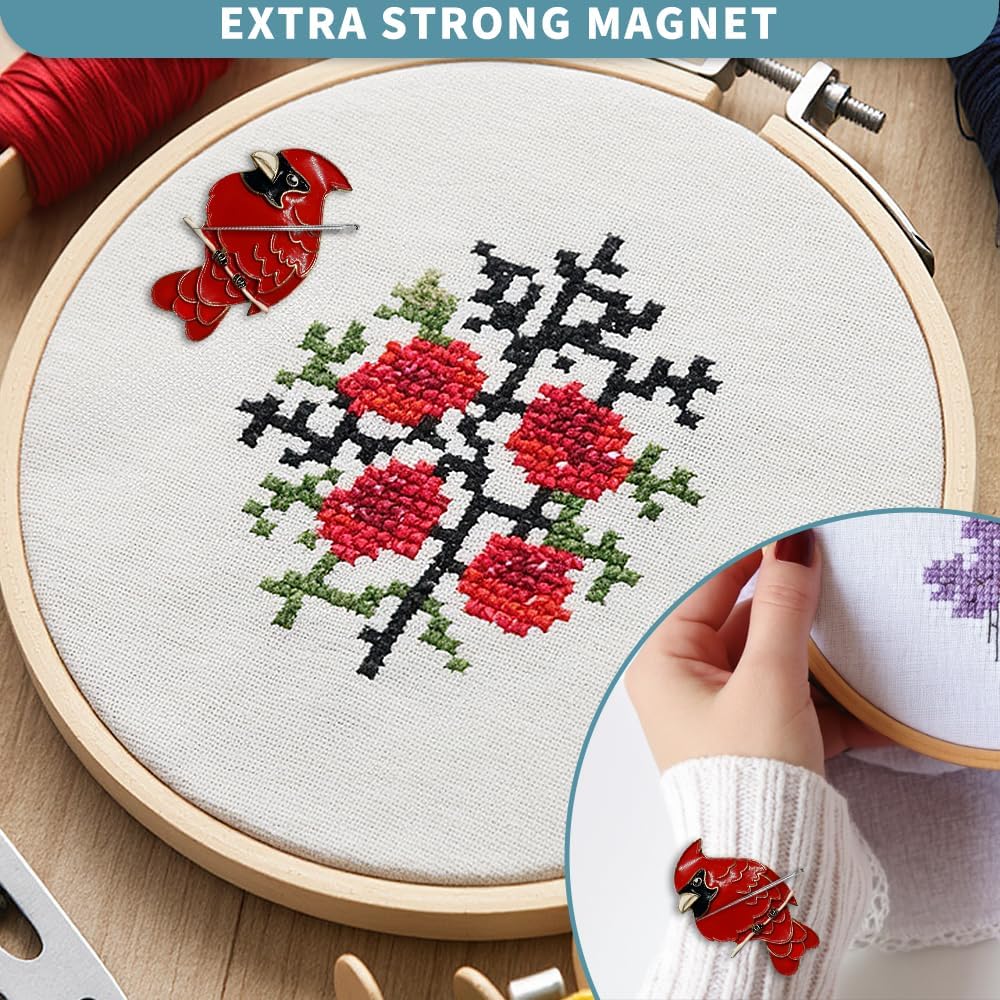 Magnetic Needle Minder Magnet Embroidery Accessories and Supplies Embroidery Needle Holder Cross Stitch Holder Needlework Supplies (Cardinal) (Brid)