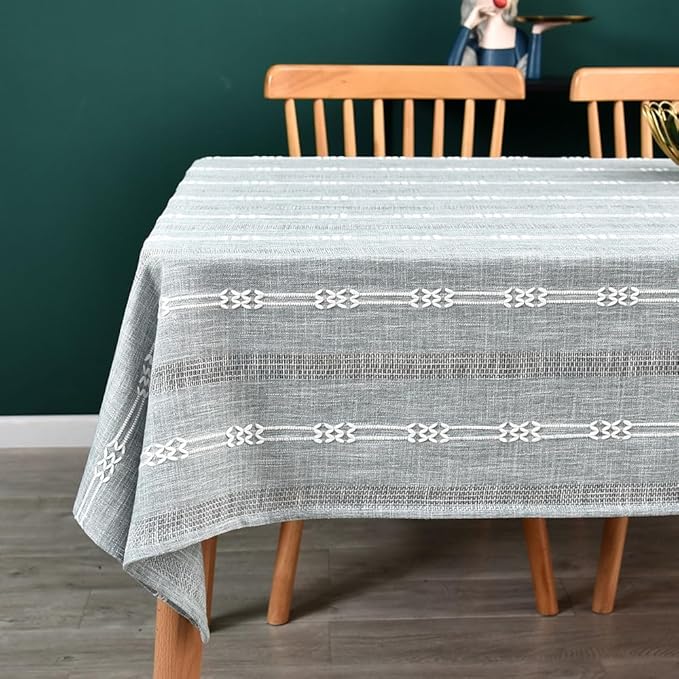 Heavy Duty Cotton Tablecloth for Rectangle Table, Rectangular Farmhouse Vintage Tablecloth, Washable Rustic Table Cover (Gray, Rectangle, 52''x70'', 4-6 Seats)