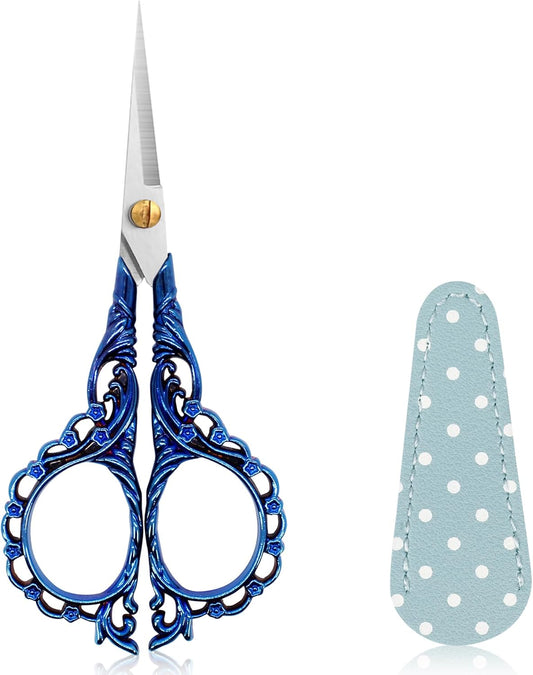 BIHRTC 4.5Inch Cross Stitch Sewing Scissors Small Sharp Scissor with Artificial Leather Cover Stainless Steel Shears for Needlework Artwork Craft Embroidery Sewing DIY Tool