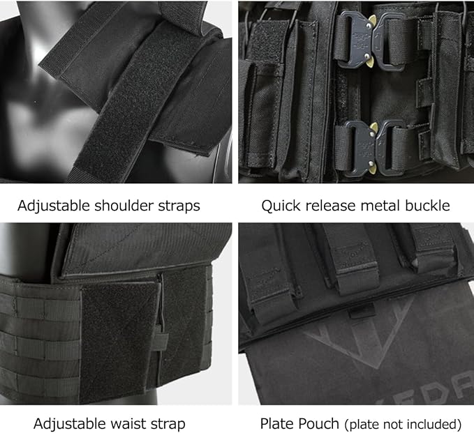BOMTURN Great Tactical Outdoor Vest for Men Multifunctional Modular Molle Vest with Metal Buckles