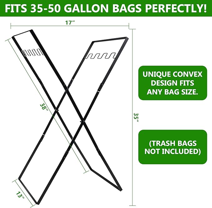 Leaf Bag Holder, Outdoor Foldable Trash Bag Holder Stand for 30–50 Gallon Yard Bags, Outdoor Cleanup, Camping & Lawn Work